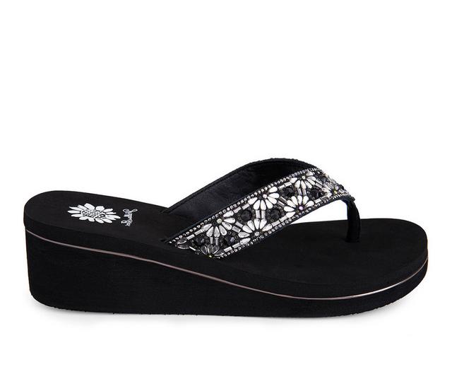 Women's Yellow Box Savira Wedge Flip-Flops in Black color