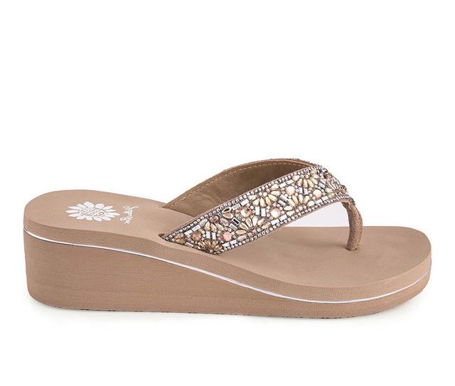 Women's Yellow Box Savira Wedge Flip-Flops in Taupe color