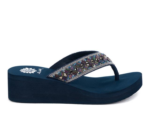 Women's Yellow Box Selvia Wedge Flip-Flops in Blue multi color