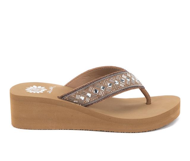 Women's Yellow Box Selvia Wedge Flip-Flops in Tan  multi color