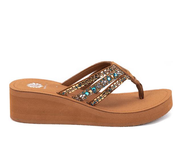 Women's Yellow Box Tania Wedge Flip-Flops in Turq multi color