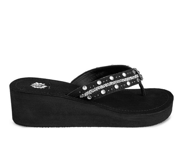 Women's Yellow Box Terell Wedge Flip-Flops in Black color