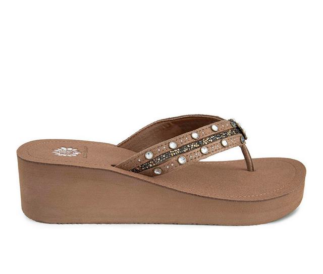 Women's Yellow Box Terell Wedge Flip-Flops in Tan color