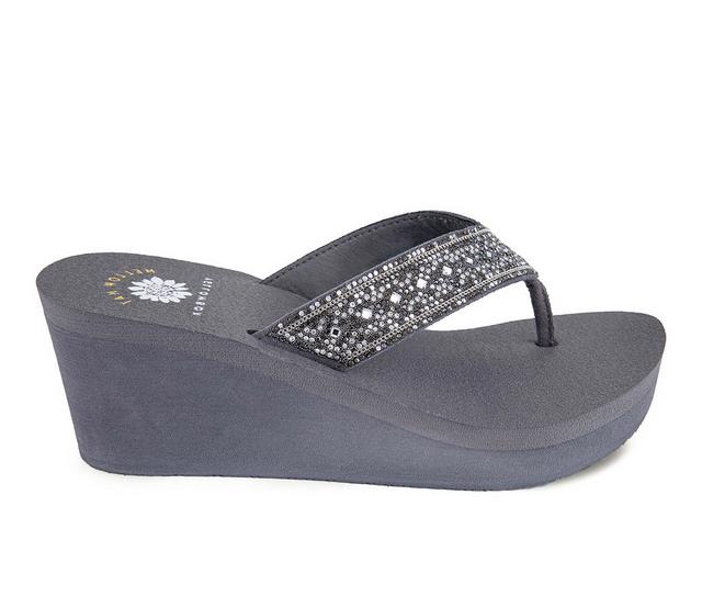 Women's Yellow Box Waneta Wedge Flip-Flops in Gray color