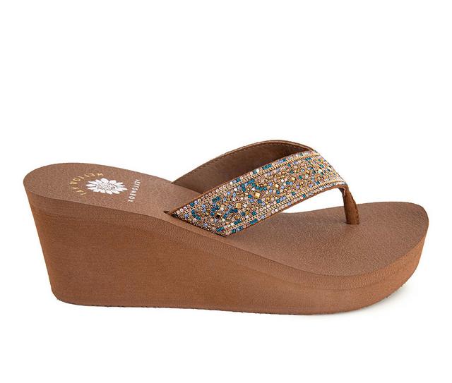 Women's Yellow Box Waneta Wedge Flip-Flops in Tan multi color