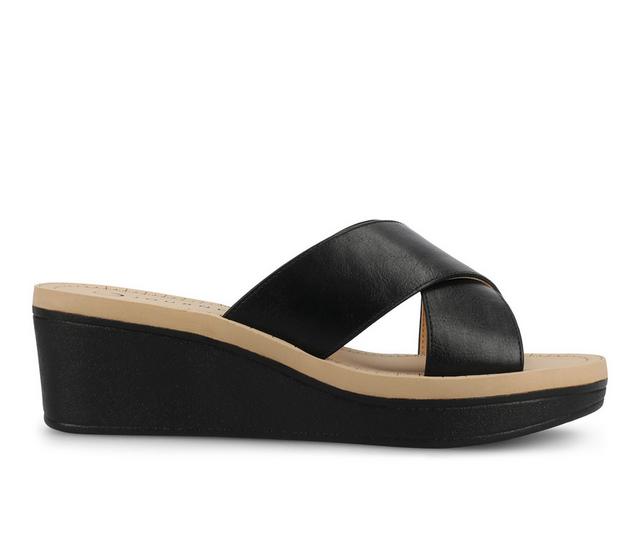 Women's Journee Collection Biara Wedge Sandals in Black color