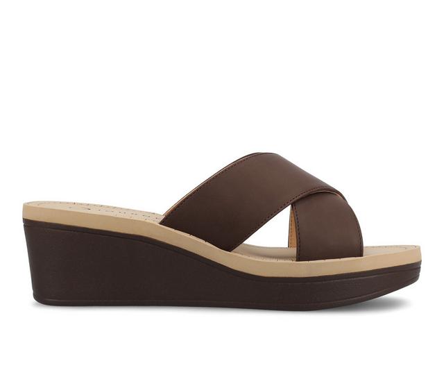 Women's Journee Collection Biara Wedge Sandals in Brown color