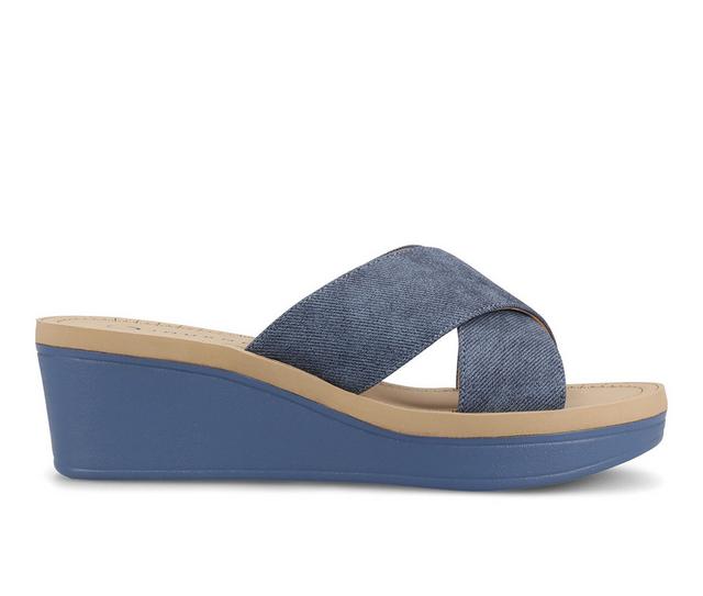 Women's Journee Collection Biara Wedge Sandals in Denim color
