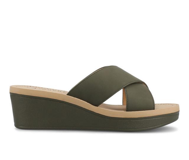 Women's Journee Collection Biara Wedge Sandals in Olive color