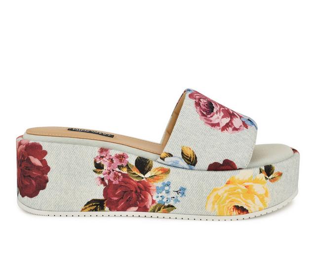 Women's Nine West Copen Platform Wedge Sandals in Blue Floral color
