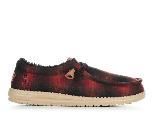 Men's HEYDUDE Wally Cozy Plaid Casual Shoes in Red Plaid color