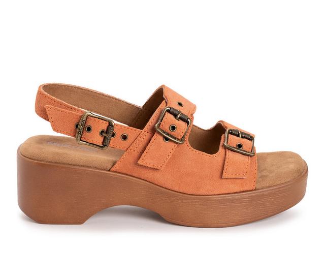 Women's MUK LUKS Calliope Sandal Platform Sandals in Coral Suede color