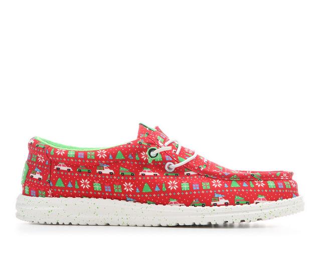 Men's HEYDUDE Wally Holiday Sweater Casual Shoes in Red/Green/Multi color