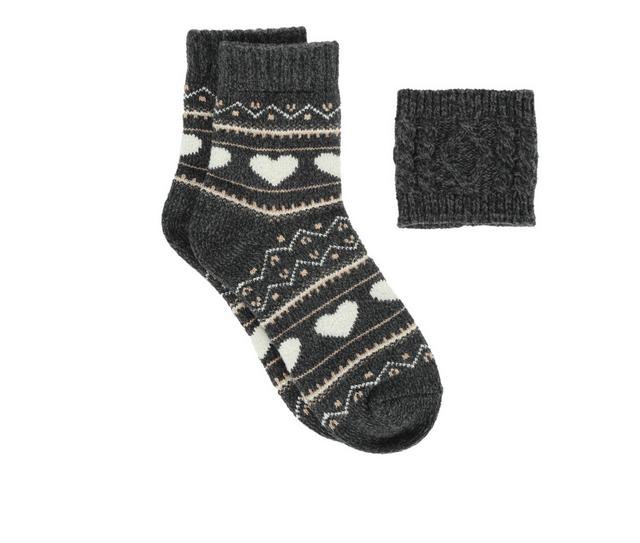 FireSide 1- Pair Womens Crew w/ Coffee Sweater in Multi Hearts color