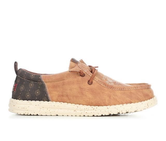 Men's HEYDUDE Wally Funk Western Stitch Casual Shoes in Brown color