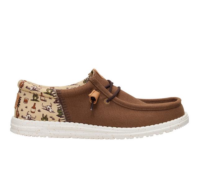 Men's HEYDUDE Wally Funk Western Stitch Casual Shoes in Brown Stitched color