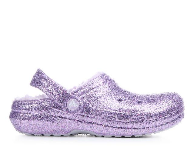 Girls' Crocs Little Kid & Big Kid Classic Lined Glitter Clog in Purple Moon color