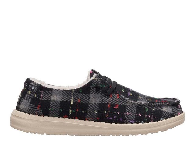 Women's HEYDUDE Wendy Confetti Plaid Casual Shoes in Black/Multi color