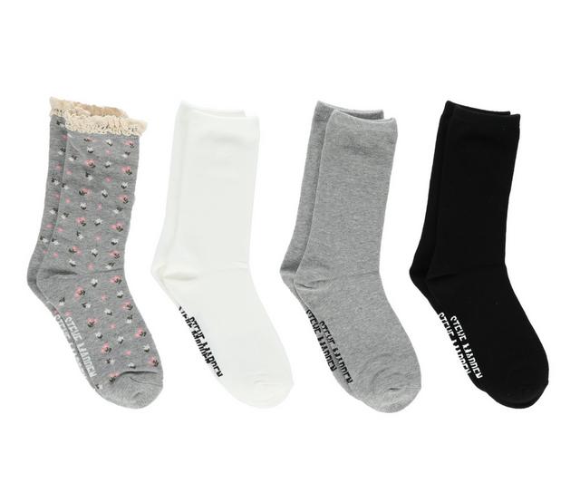 Steve Madden 4 Pack Ditsy Floral Crochet Welt Crew Socks in Heather Grey color