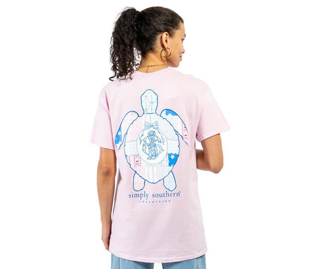 Simply Southern Track Turtle Short Sleeve Tee in LTPink color