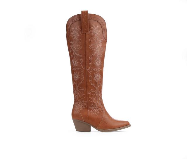 Women's Sugar Tammy Floral Western Boots in Dark Tan color