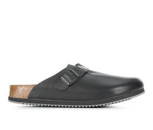Women's Birkenstock Boston Super Grip Slip Resistant Clog in Black Leather color