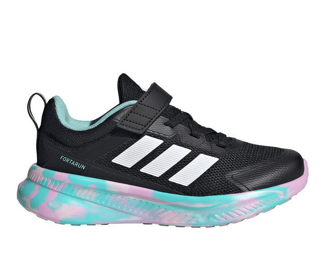 Kids' Adidas Little Kid FortaRun 4.0 El C Running Shoes in Blk/Pnk/Aqua color