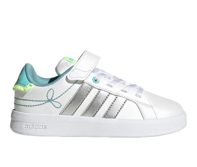 Girls' Adidas Little Kid Grand Court 3.0 El C Sneakers in Wht/Silv/Aqua color