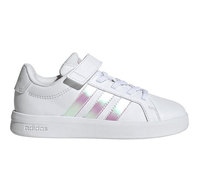 Girls' Adidas Little Kid Grand Court 3.0 El C Sneakers in Wht/Iridescent color