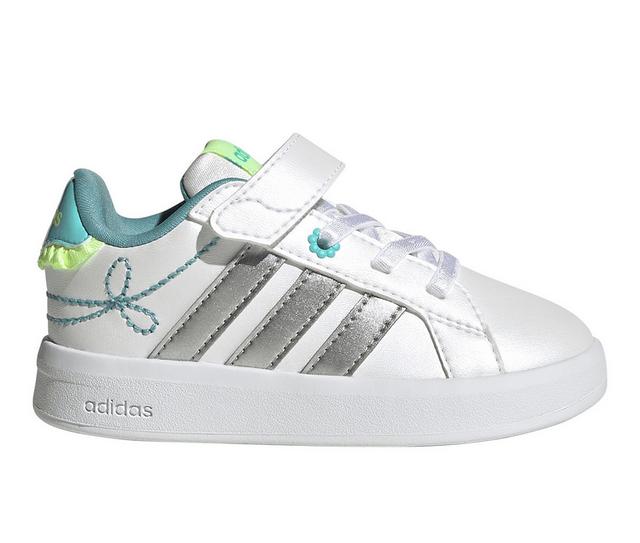 Kids' Adidas Infant & Toddler Grand Court 3.0 Sneakers in Wht/Silv/Aqua color