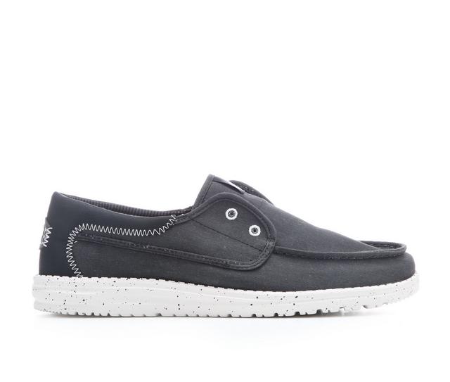 Men's HEYDUDE Wally Cru Stretch Canvas Casual Shoes in Black/White color