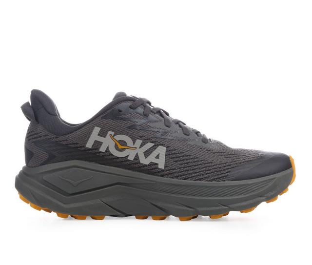 Men's Hoka Challenger 8 GTX Trail Running Shoes in Grey/Yellow color
