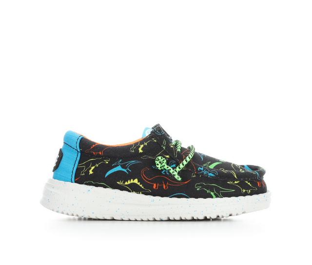 Boys' HEYDUDE Toddler Wally Dinoworld Boat Shoes in Black/Neon color