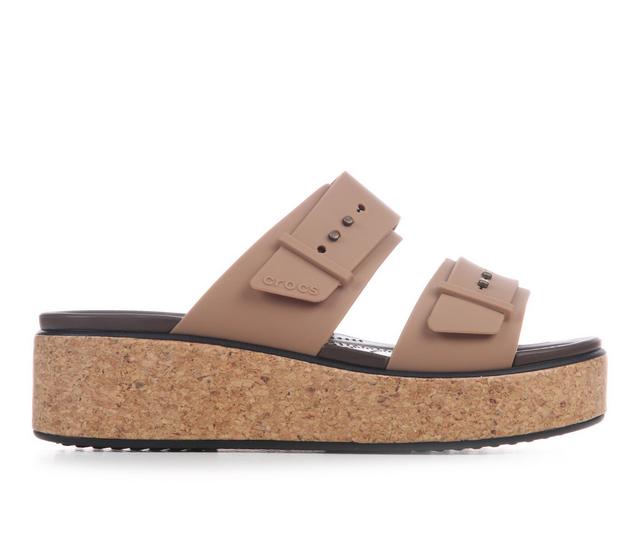 Women's Crocs Brooklyn Cork Buckle Sandals in Milk Chocolate color