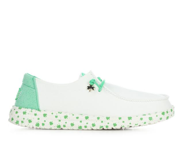 Women's HEYDUDE Wendy Shamrock Charm Casual Shoes in White/Green color
