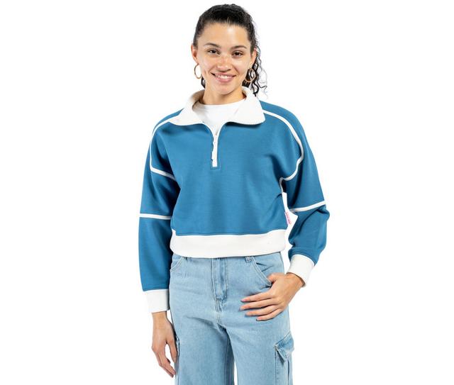 Simply Southern Contrast ¼ Zip Pullover in DKBLU color