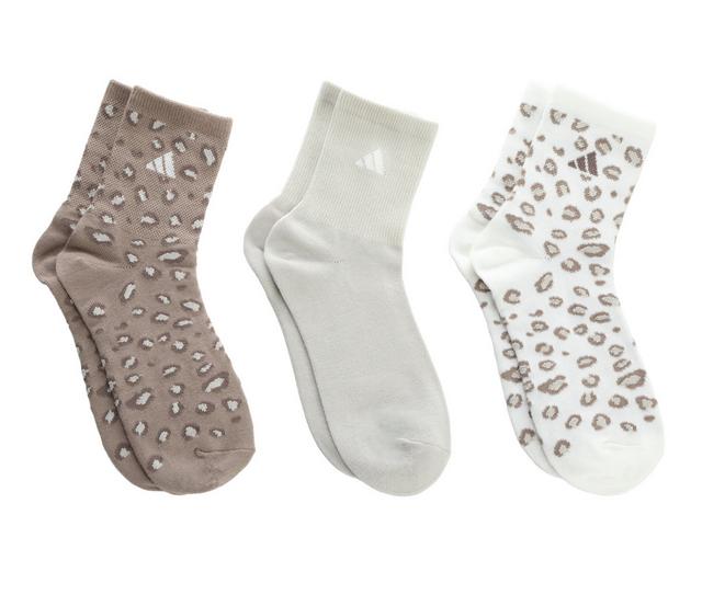 Adidas Women's 3 Pair High Quarter Socks in White/GreyBrwn color
