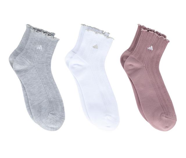 Adidas 3 Pair Women's Ruffle Quarter Socks in Mauve Multi color