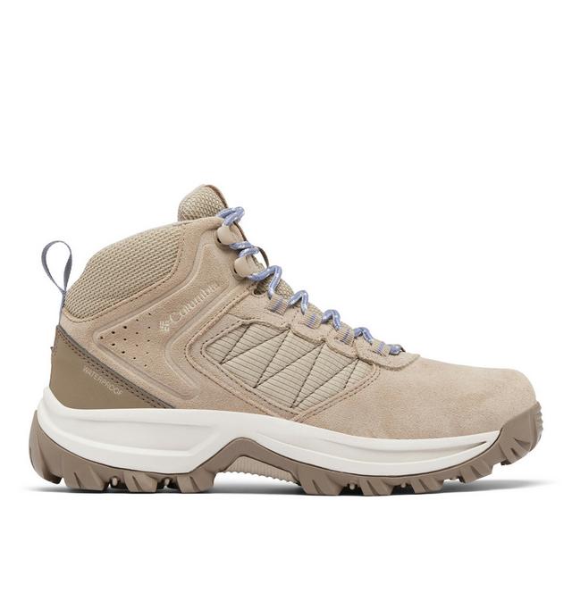 Women's Columbia Transverse Suede Mid Waterproof Hiking Boots in Canvas Tan/Moon color