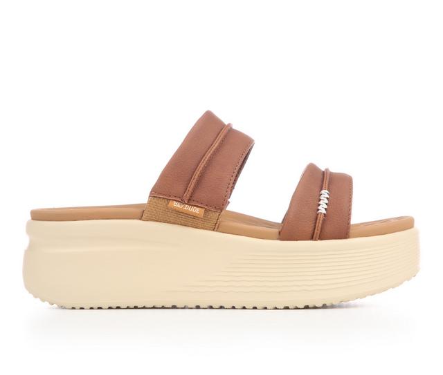 Women's HEYDUDE Austin Slide Classic Platform Sandals in Cognac color