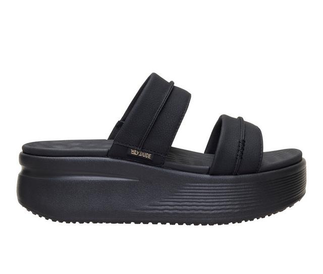Women's HEYDUDE Austin Slide Classic Platform Sandals in Black/Black color