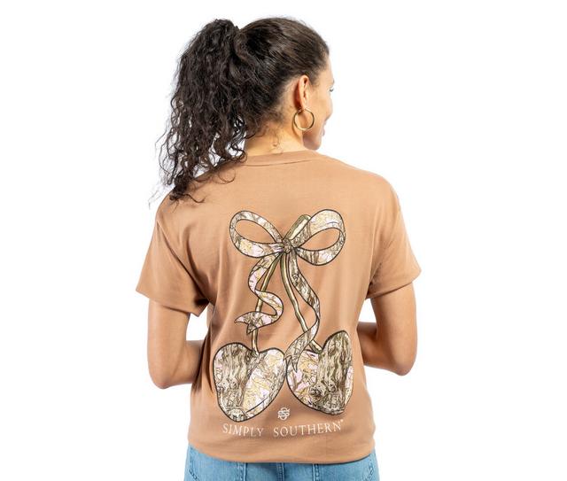 Simply Southern Camo Cherry Short Sleeve Tee in Chstnt color