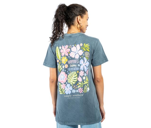 Simply Southern Happy Short Sleeve Tee in WSHCOAL color