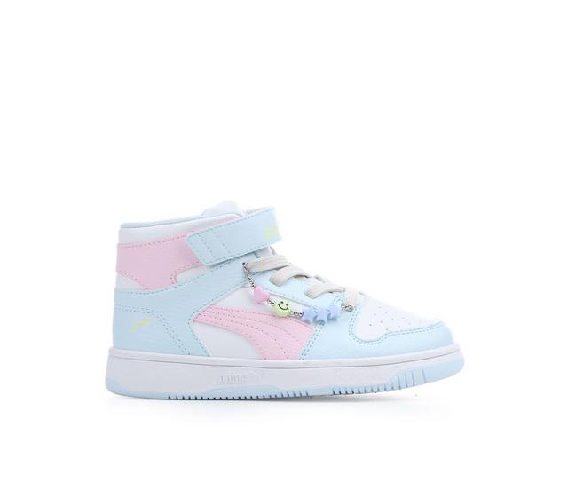 Puma Rebound Layup Charms Preschool Girls Sneakers in White/Pink/Blue color