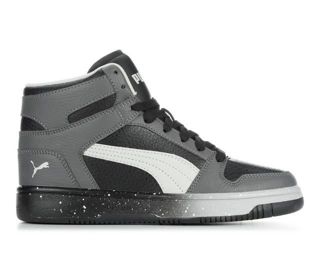 Kids' Puma Rebound Layup Speck Fade Junior Sneakers in Gry/Blk/Gry color