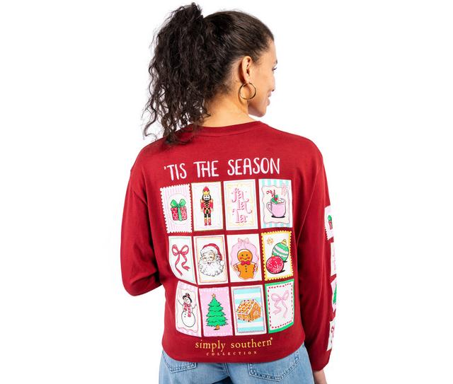 Simply Southern Stamps Long Sleeve Tee in CARMINE color