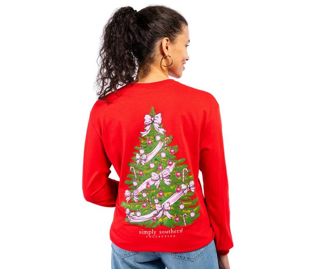 Simply Southern Tree Long Sleeve Tee in RED color