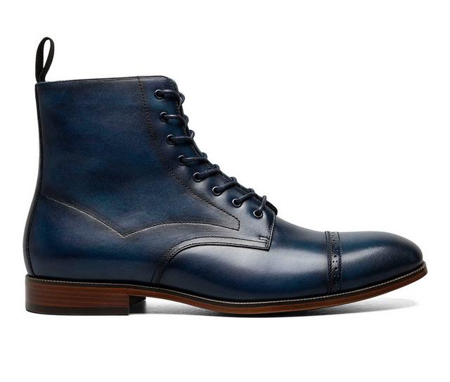 Men's Stacy Adams Henry Cap Toe Lace Boot Dress Shoes in Navy color