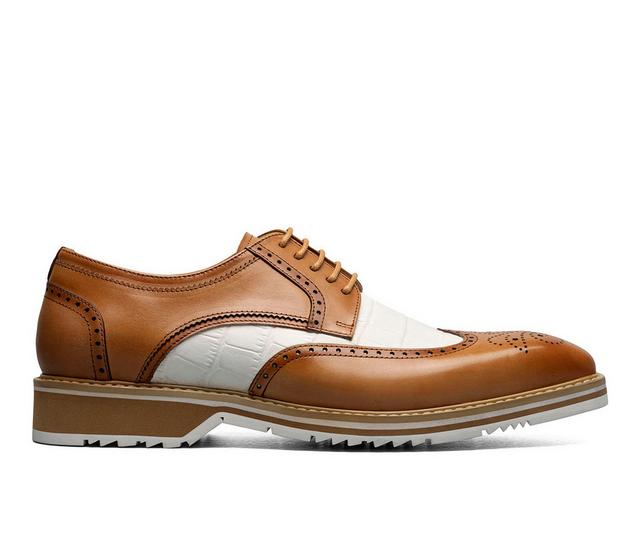 Men's Stacy Adams Beaumont Wingtip Oxford Dress Shoes in Natural/White color