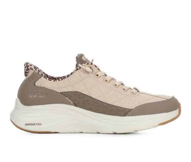 Women's Skechers 150419 Cozy Fit Contour Foam Slip In Walking Shoes in Leopard color